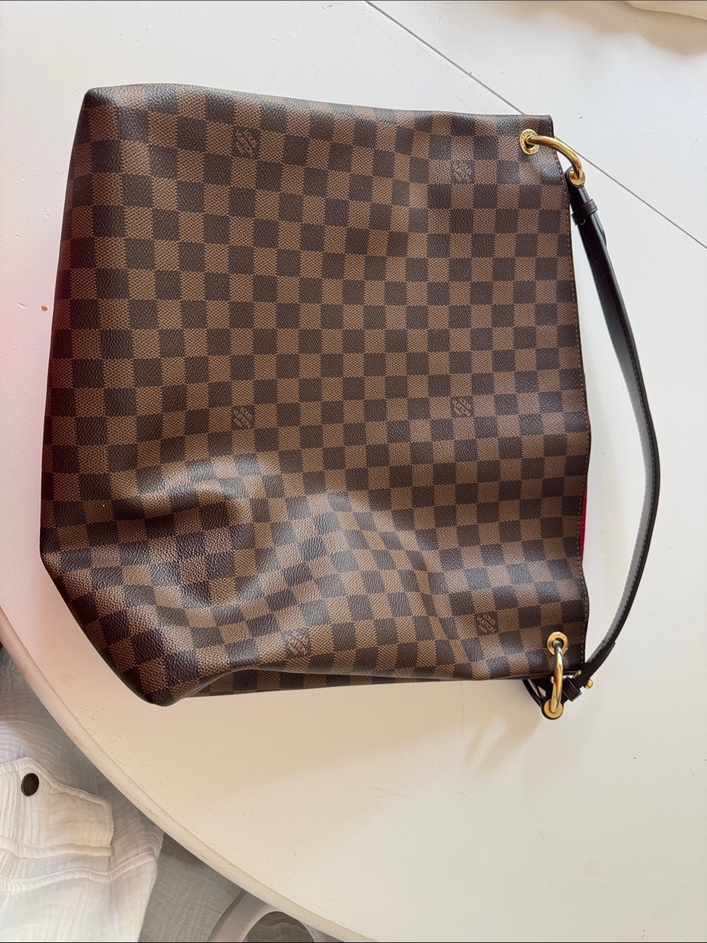 Louis Vuitton Brown Damier Ebene Shoulder Bag with Brown Strap and Gold Hardware